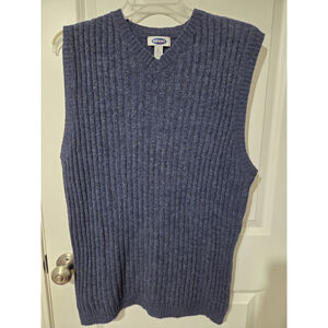 Old Navy Men's Blue Ribbed 100% Lambs Wool Sweater Vest Size XL